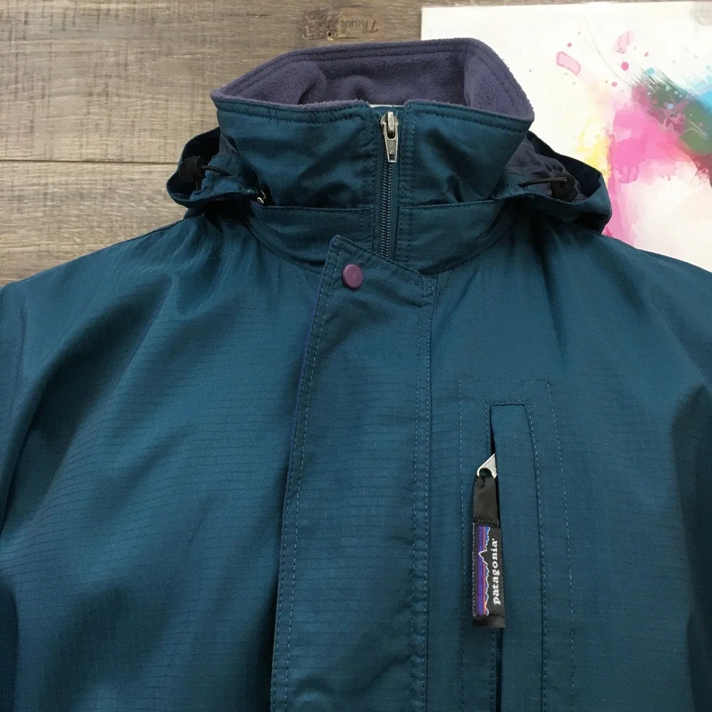 VINTAGE Patagonia Mens Ascensionist Jacket Teal Blue Full Zip Hooded Large F5